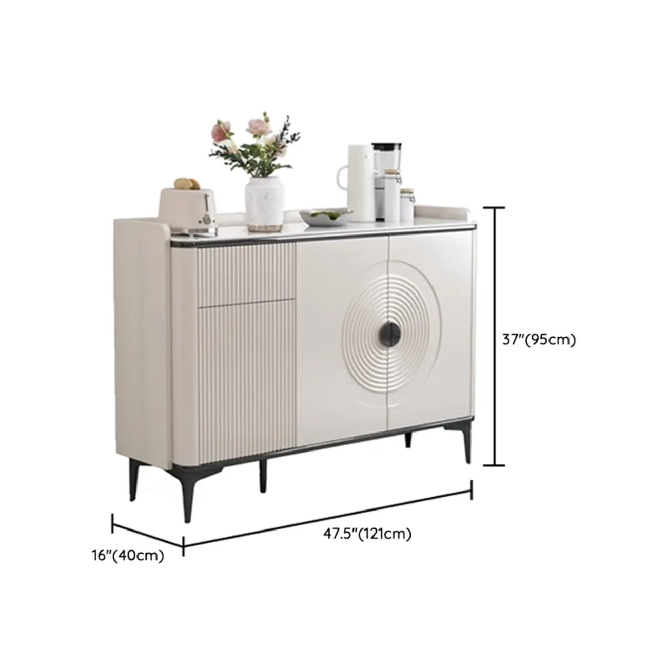 Modern White Sideboard Cabinet with Stone Top and Shelves Image - 15 | homeyfad