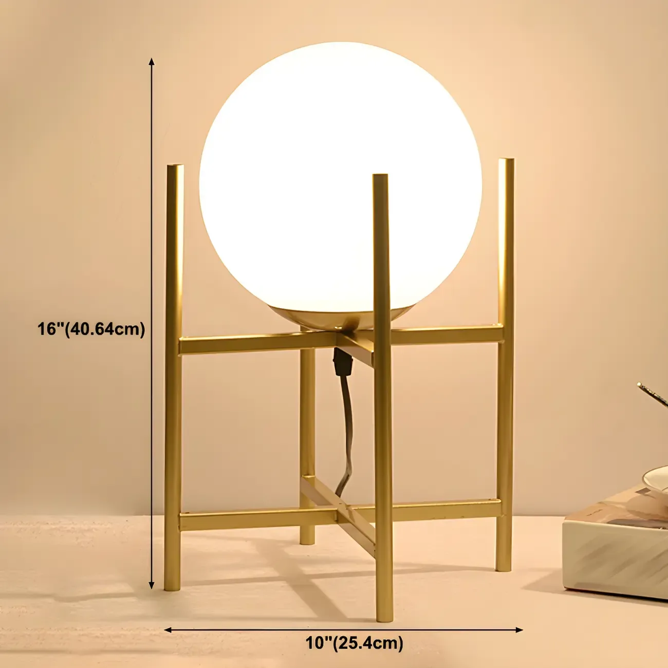 Minimalist Glass Globe Metal Night Table Lamp for Bedroom Image - 9