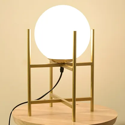 Minimalist Glass Globe Metal Night Table Lamp for Bedroom Image - 10