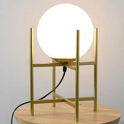 Minimalist Glass Globe Metal Night Table Lamp for Bedroom Image - 11
