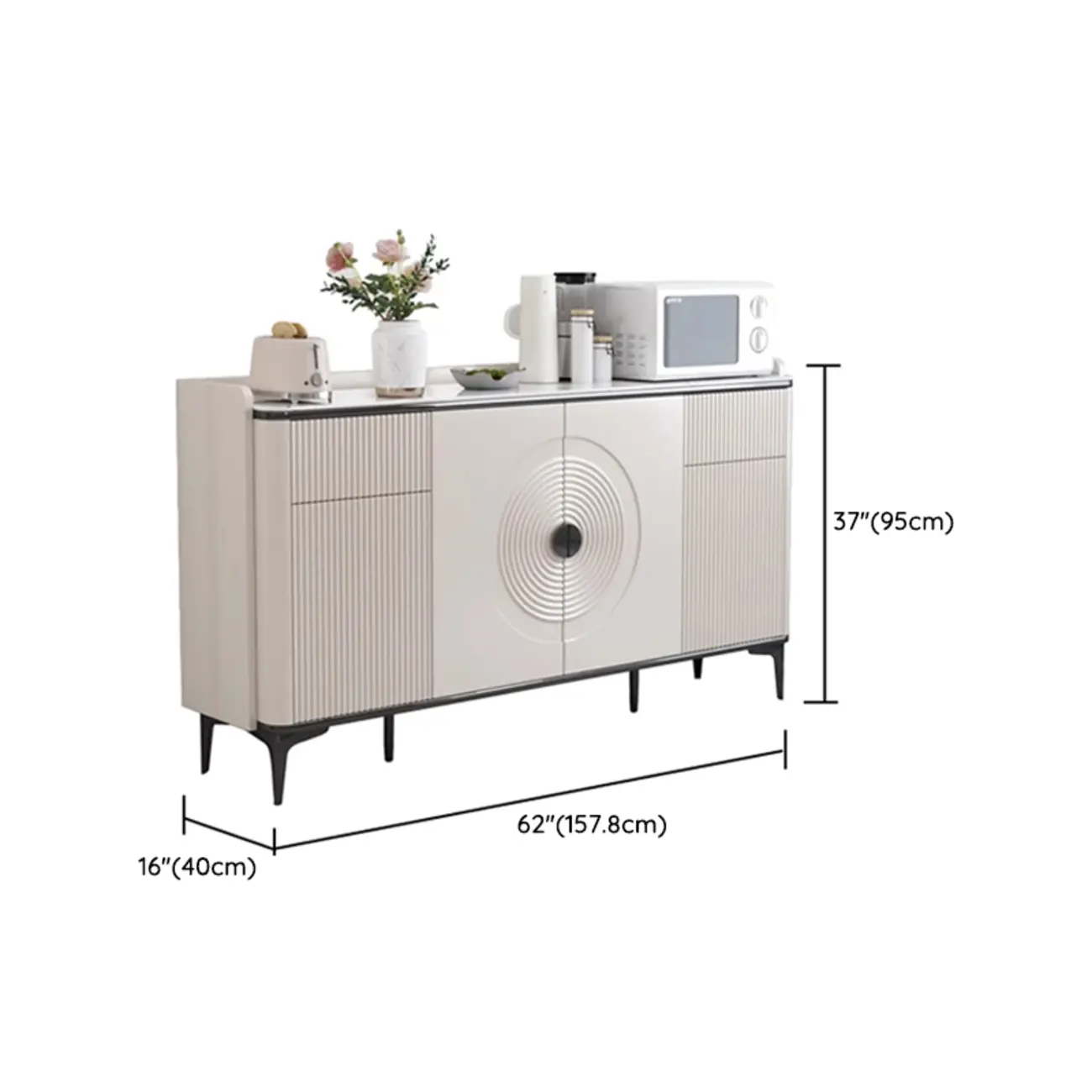 Modern White Sideboard Cabinet with Stone Top and Shelves Image - 18 | homeyfad
