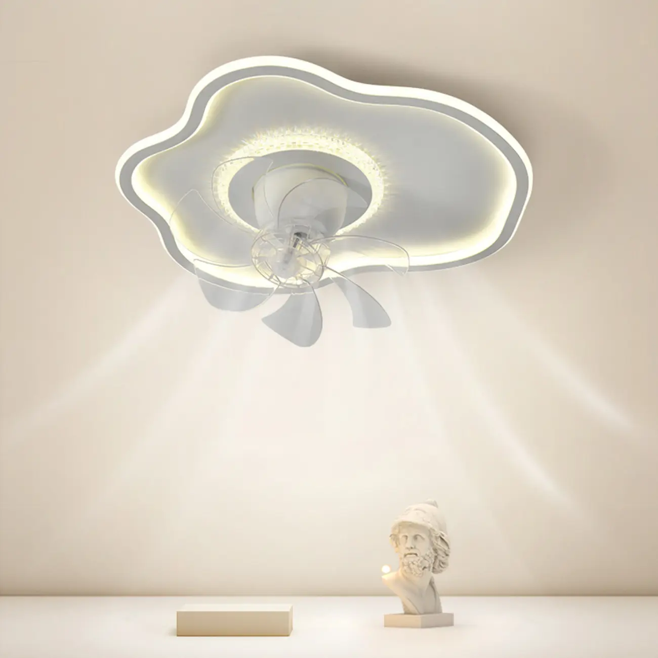 Geometric 2-Light 7-Blade Flushmount Ceiling Fan with Remote Image - 1 | homeyfad