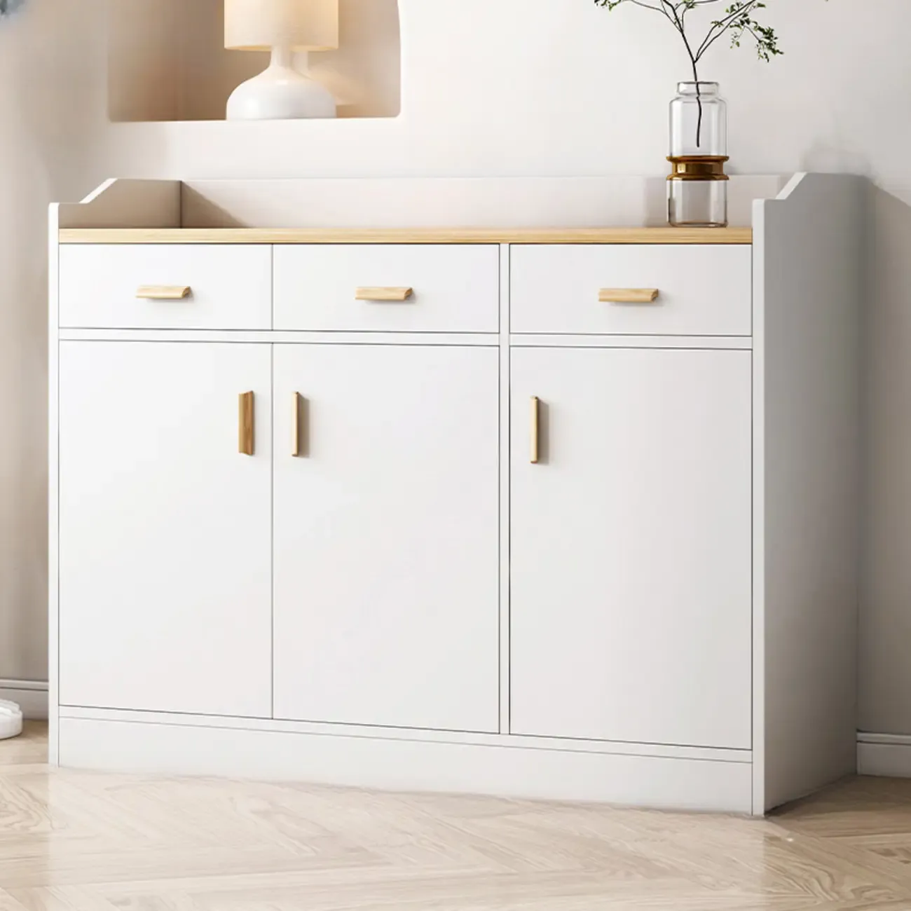 Modern White Storage Cabinet with Drawers for Entryway  Image - 15