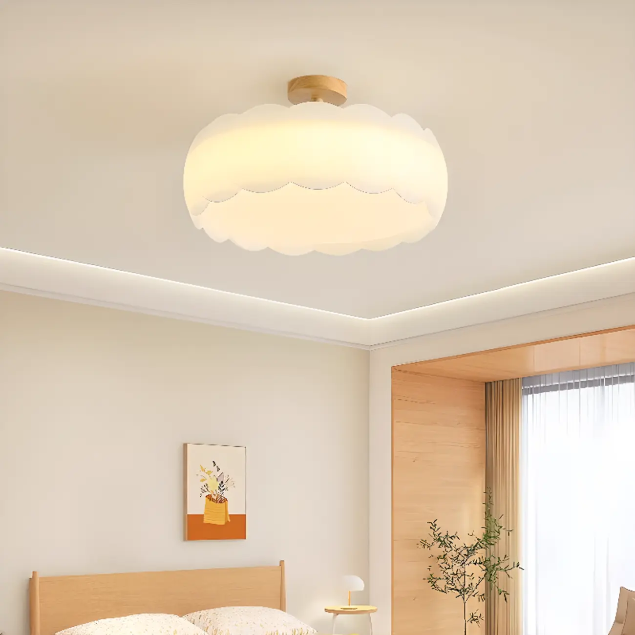 8" Elegant LED Semi Flush Ceiling Light in Natural Finish  Image - 1 | homeyfad