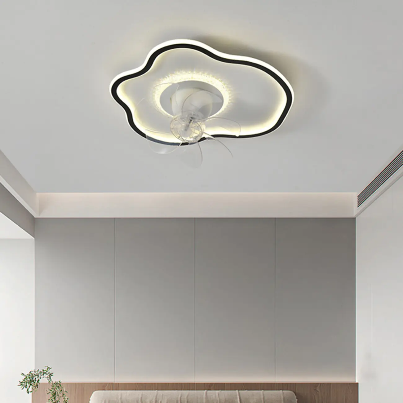 Geometric 2-Light 7-Blade Flushmount Ceiling Fan with Remote Image - 2 | homeyfad