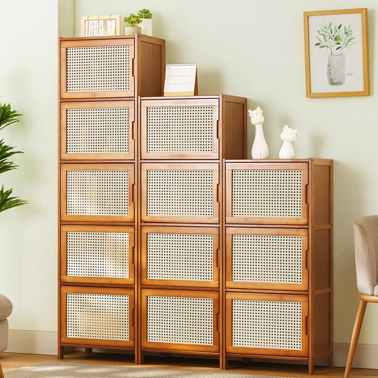 Wooden Bamboo Brown Storage Cabinets with Squared Legs Image - 1 | homeyfad