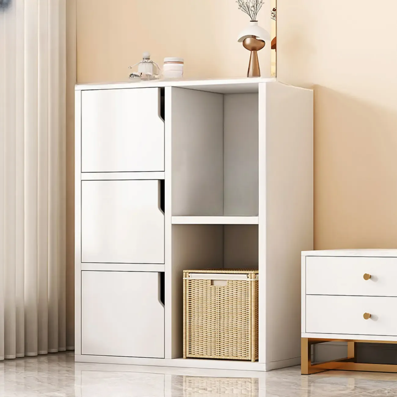 Modern White Storage Cabinet with Drawers for Entryway  Image - 17