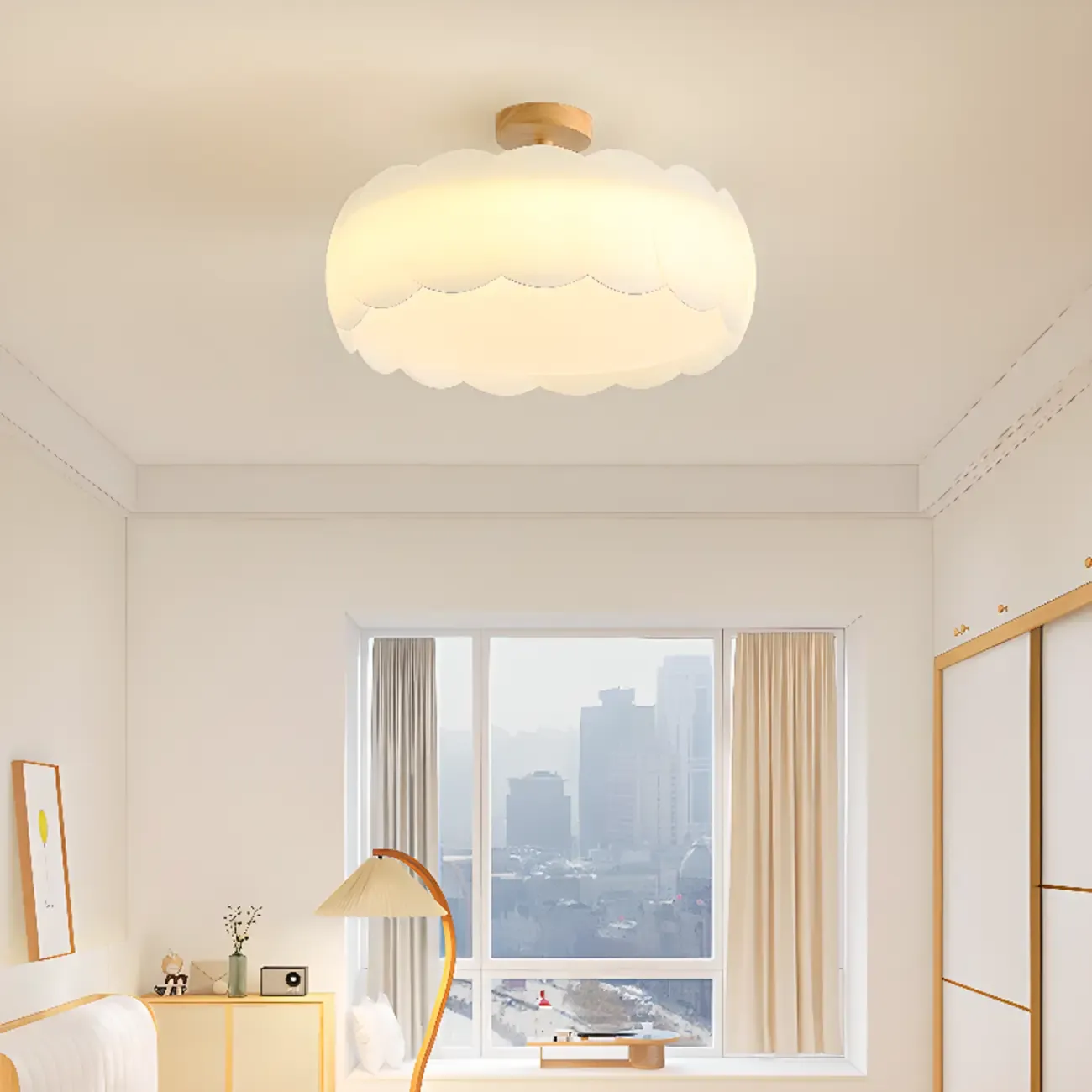 8" Elegant LED Semi Flush Ceiling Light in Natural Finish  Image - 3