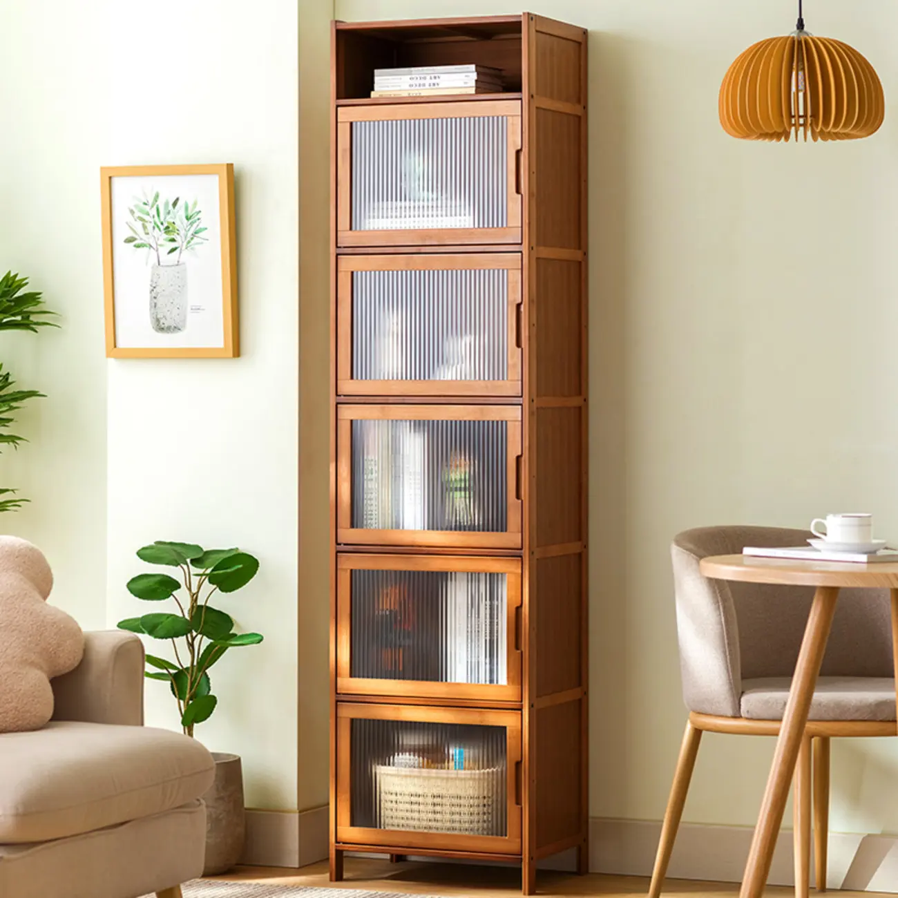 Wooden Bamboo Brown Storage Cabinets with Squared Legs Image - 3 | homeyfad