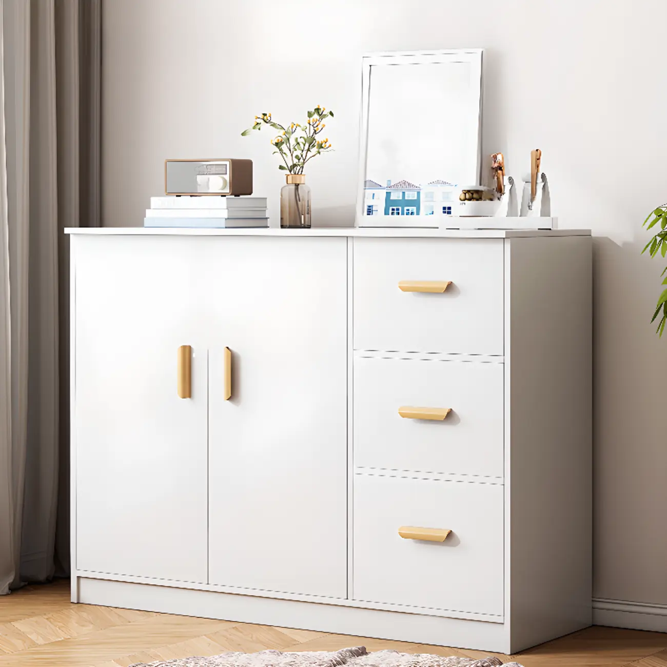 Modern White Storage Cabinet with Drawers for Entryway  Image - 19 | homeyfad