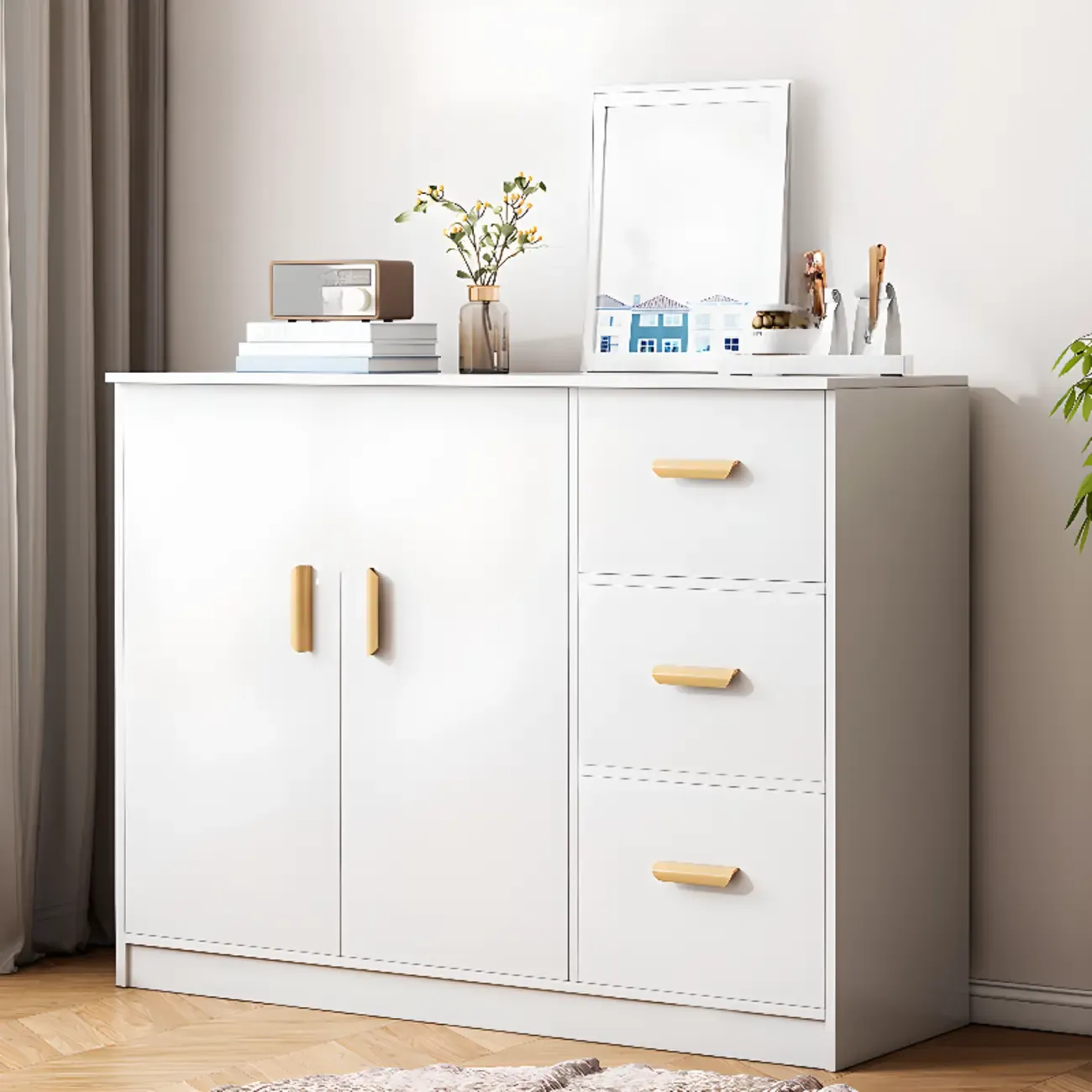 Modern White Storage Cabinet with Drawers for Entryway  Image - 19