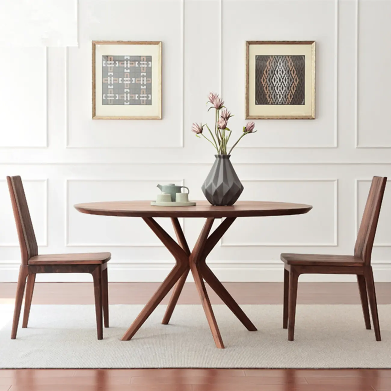 Modern Brown Solid Wood Round Dining Table Image - 1 | homeyfad