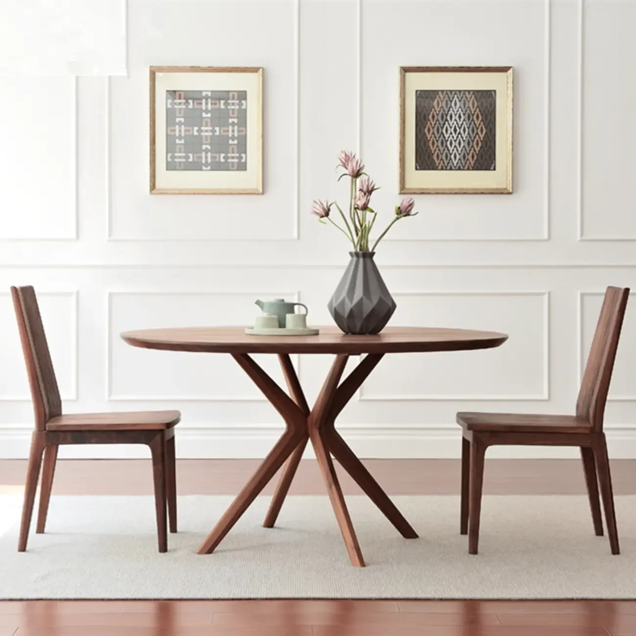 Modern Brown Solid Wood Round Dining Table Image - 1