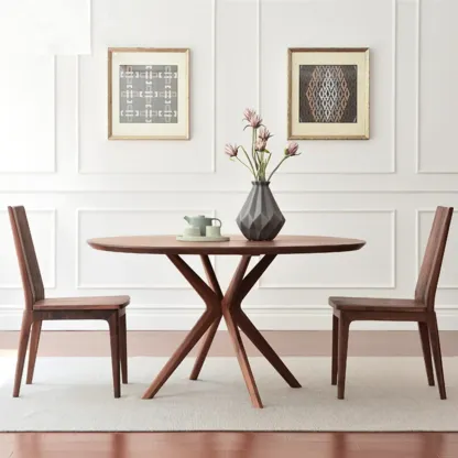 Modern Brown Solid Wood Round Dining Table Image - 1