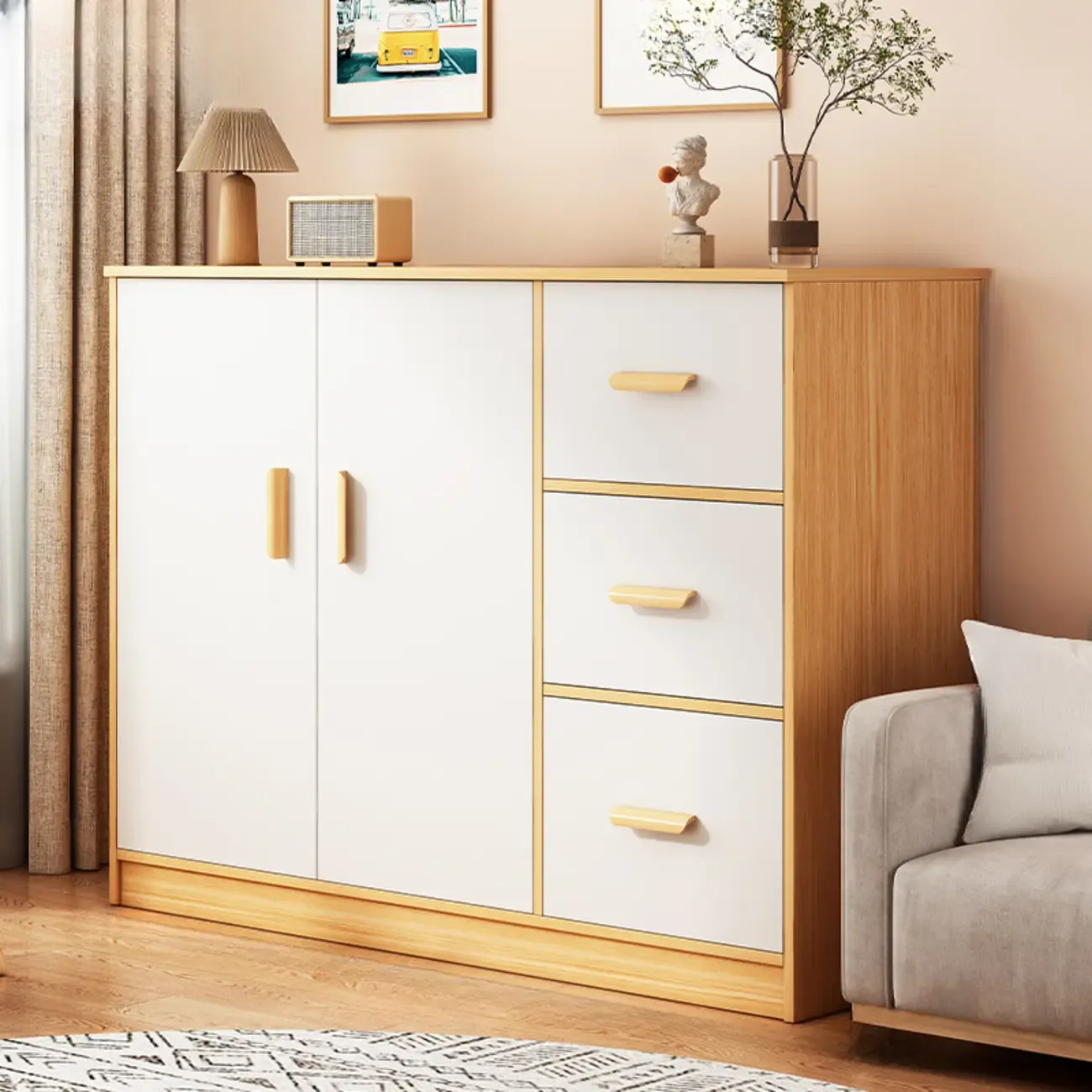 Modern White Storage Cabinet with Drawers for Entryway | HomeyFad