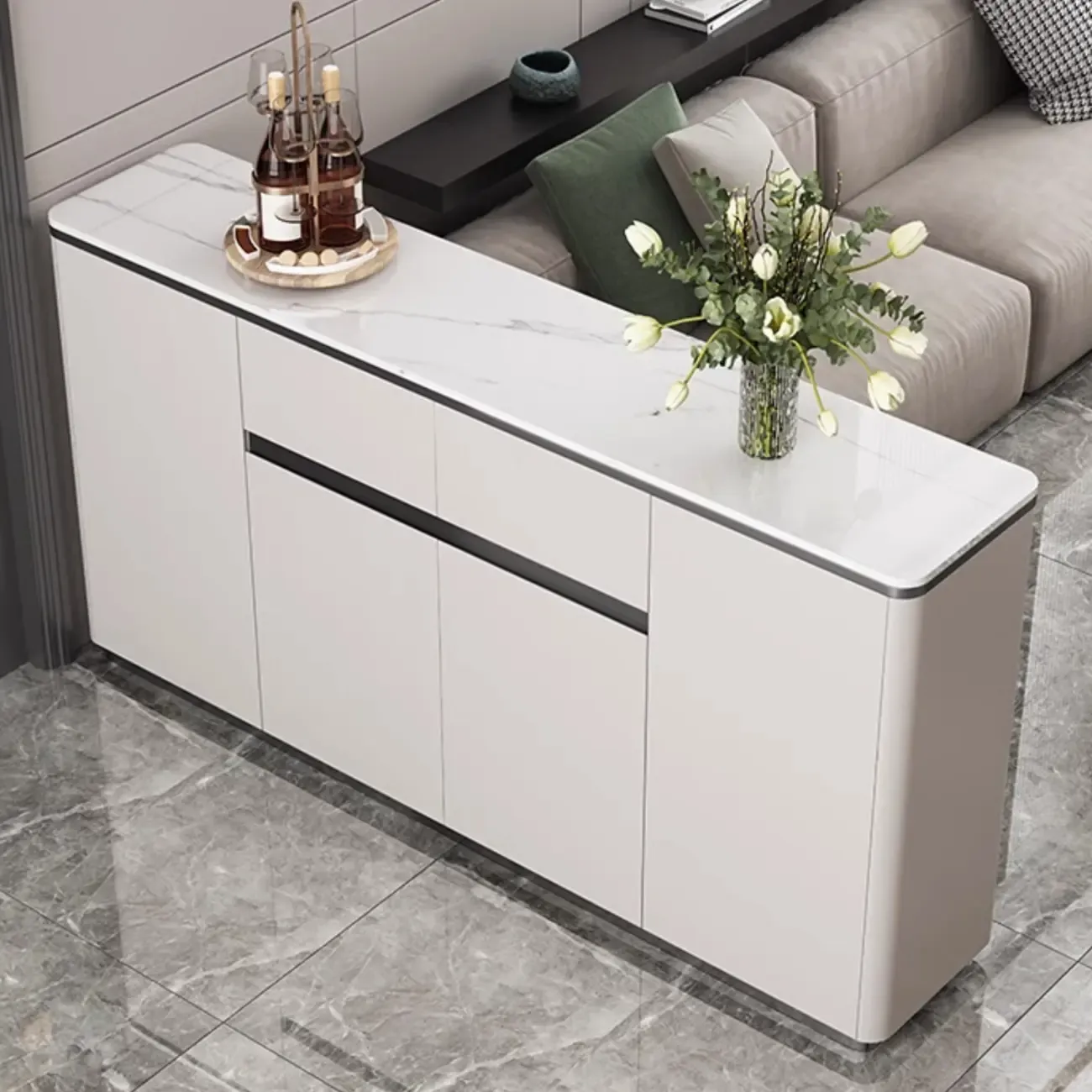 Modern Grey Sideboard with Sintered Stone Top Image - 2