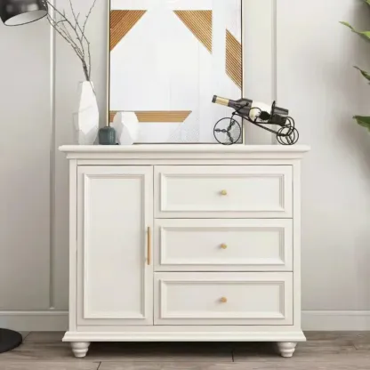 White Wooden Sideboard with 3 Drawers and Cabinets Image - 2