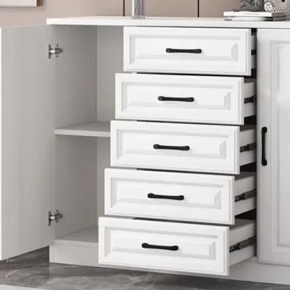 Freestanding White Wooden Cabinet with Drawers & Doors Image - 9
