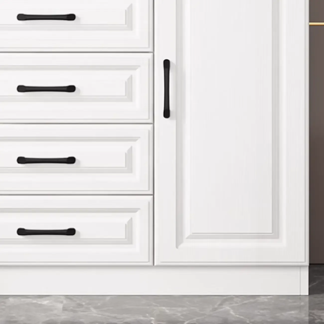 Freestanding White Wooden Cabinet with Drawers & Doors Image - 10