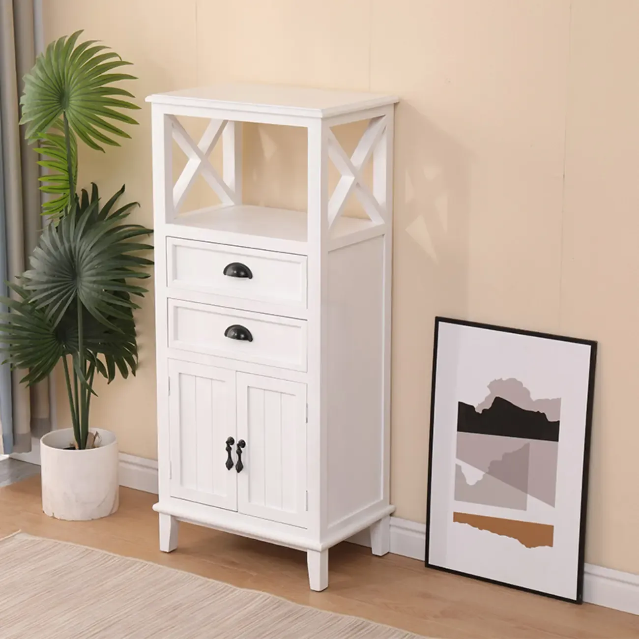 Modern Rectangular Accent Cabinet with Exterior Shelf   Image - 3