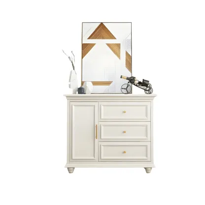 White Wooden Sideboard with 3 Drawers and Cabinets Image - 4