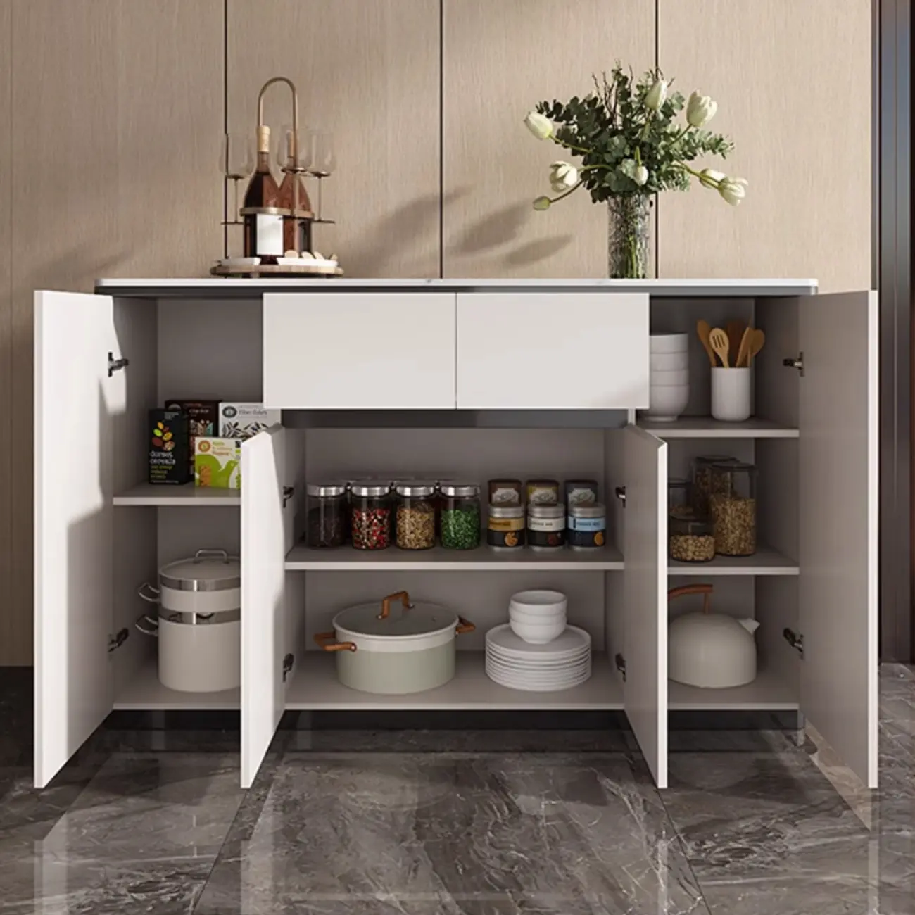 Modern Grey Sideboard with Sintered Stone Top Image - 4 | homeyfad