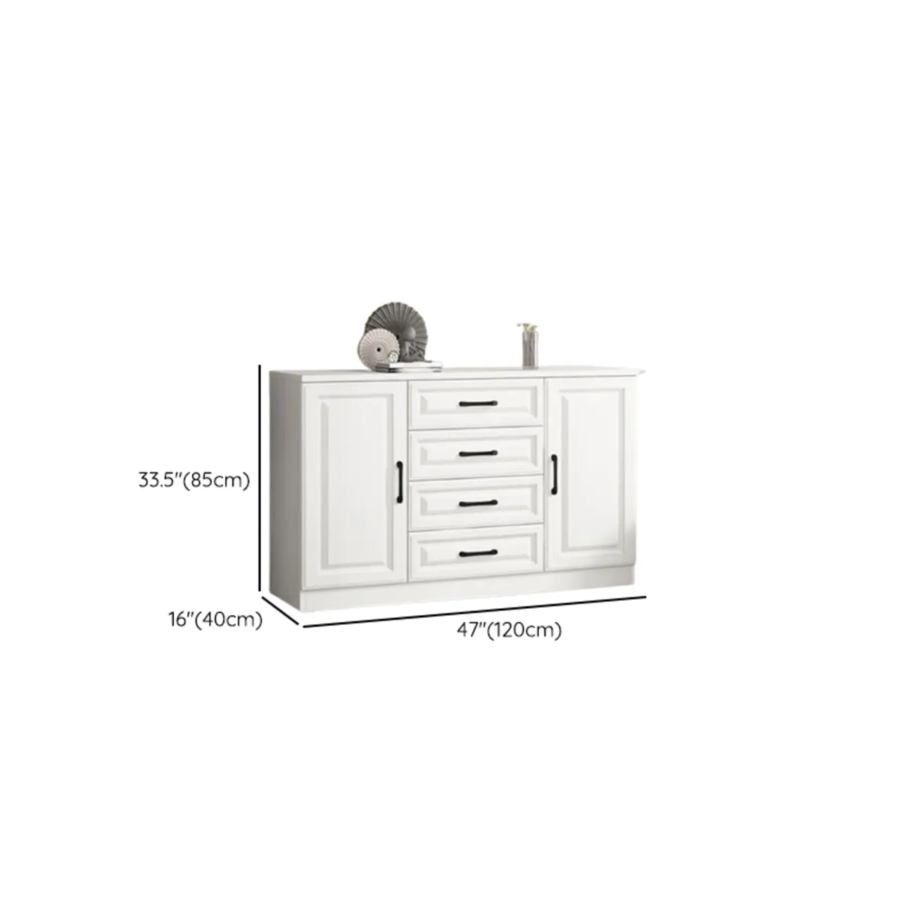 Freestanding White Wooden Cabinet with Drawers & Doors #size