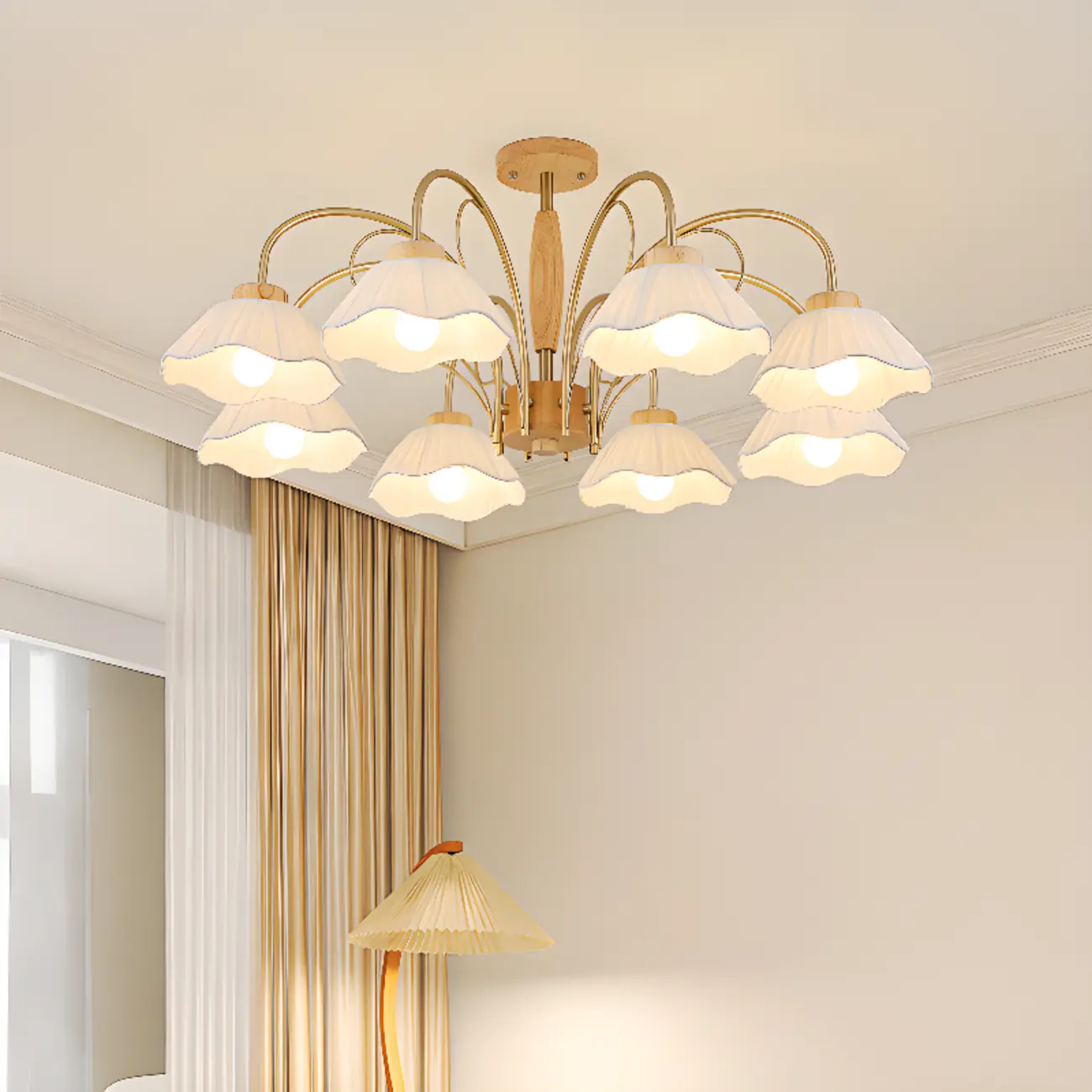 Floral Fabric Ceiling Light for Living Room in Natural Finish | homeyfad