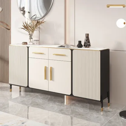 Glam White Sideboard with Stone Top and Drawers Image - 1