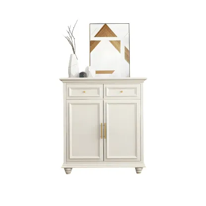 White Wooden Sideboard with 3 Drawers and Cabinets Image - 5