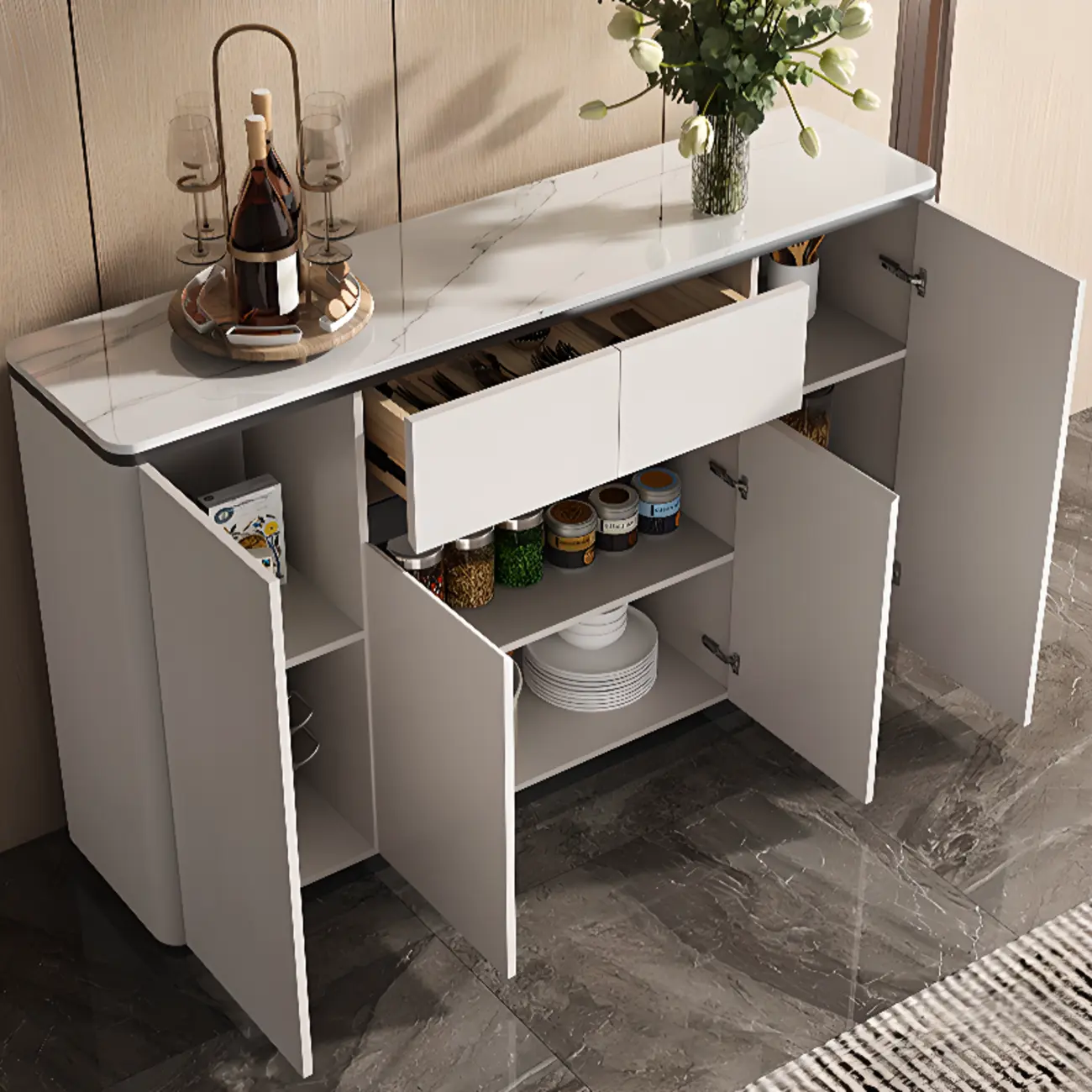 Modern Grey Sideboard with Sintered Stone Top Image - 5 | homeyfad