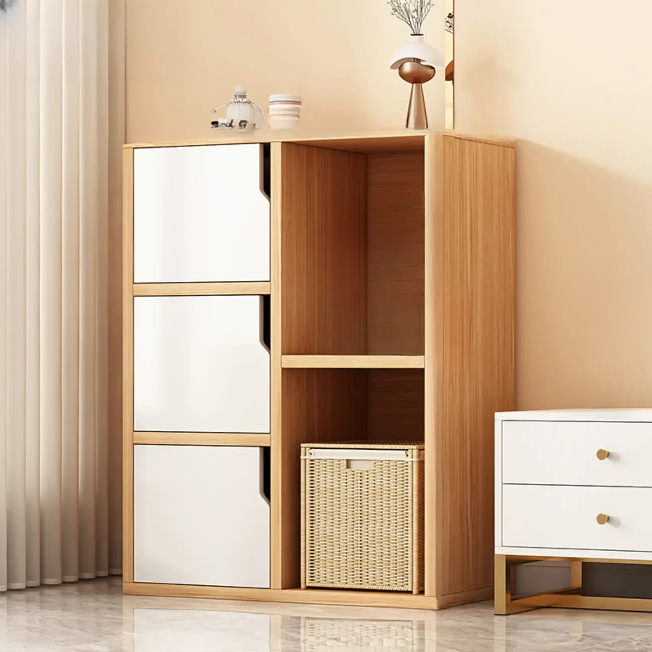 Modern White Storage Cabinet with Drawers for Entryway  Image - 23