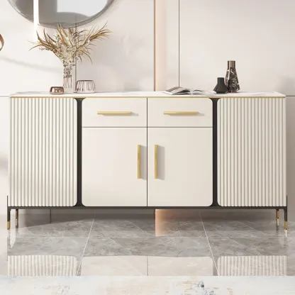 Glam White Sideboard with Stone Top and Drawers Image - 2
