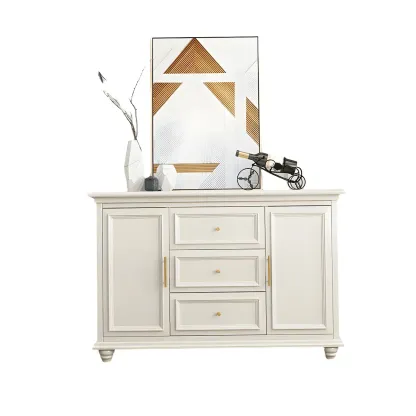 White Wooden Sideboard with 3 Drawers and Cabinets Image - 6