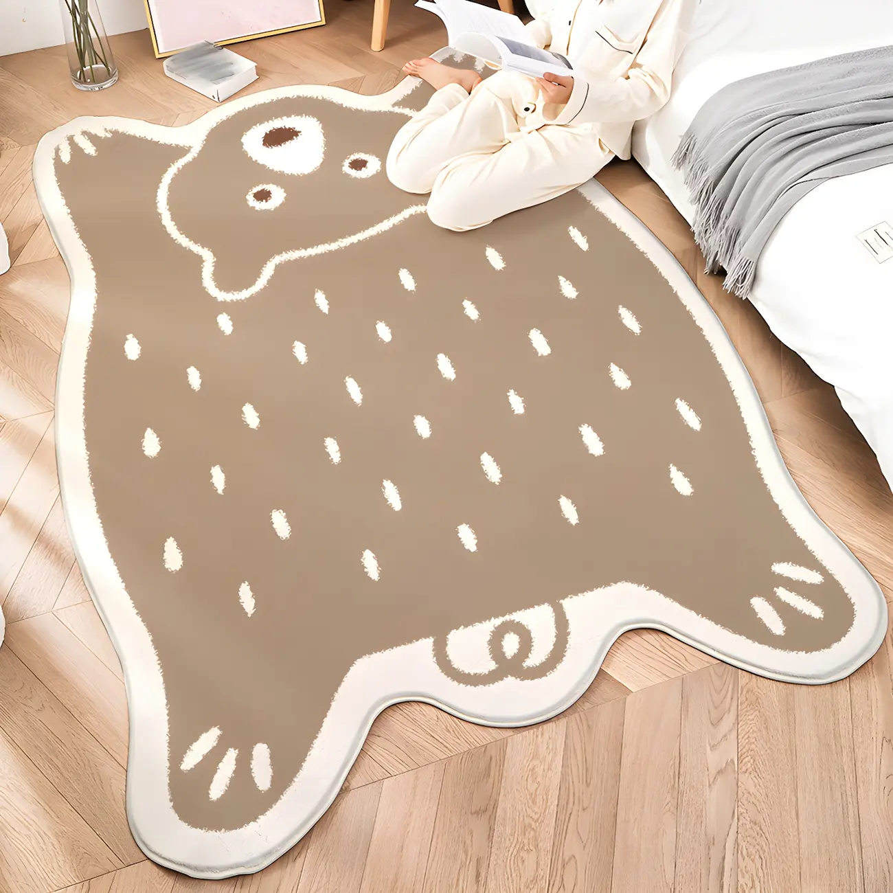 4'7" x 6'7" Kids Polyester Cat Pattern Area Rug in Orange Image - 2 | homeyfad
