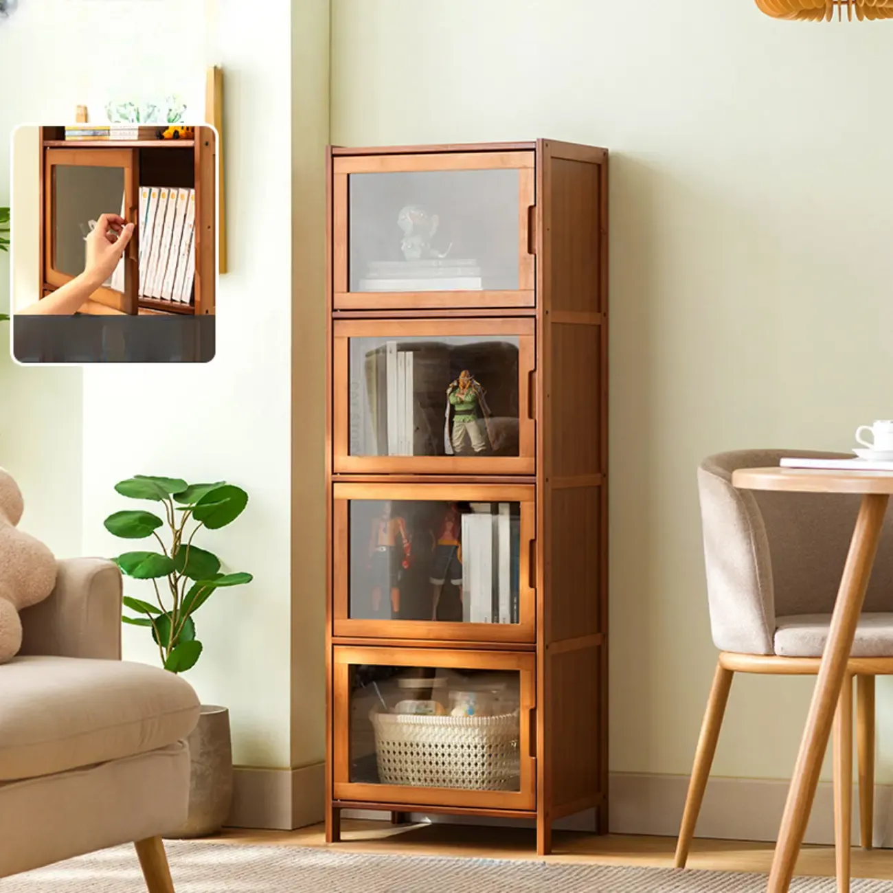 Rectangle Solid Wood Brown Storage Clear Doors Cabinets | HomeyFad