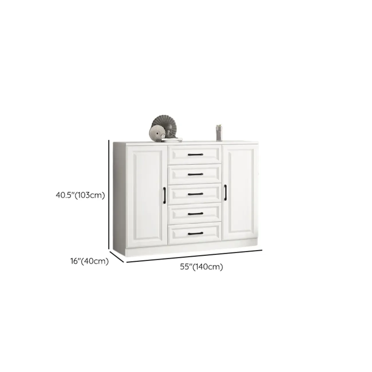Freestanding White Wooden Cabinet with Drawers & Doors Image - 15