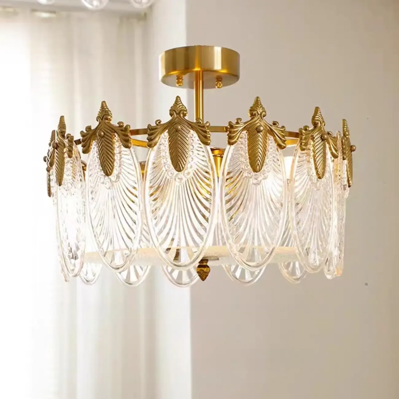 Vintage Glass Leaf Round Ceiling Light for Living Room Elegance | HomeyFad