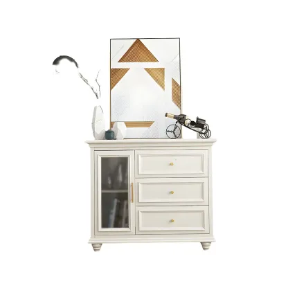 White Wooden Sideboard with 3 Drawers and Cabinets Image - 7