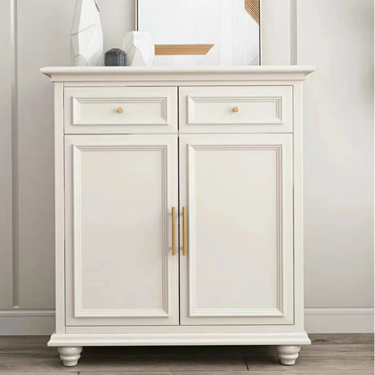 White Wooden Sideboard with 3 Drawers and Cabinets Image - 8 | homeyfad