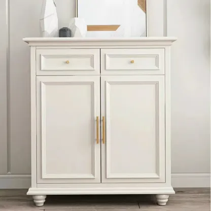 White Wooden Sideboard with 3 Drawers and Cabinets Image - 8