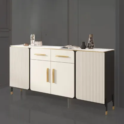 Glam White Sideboard with Stone Top and Drawers Image - 4