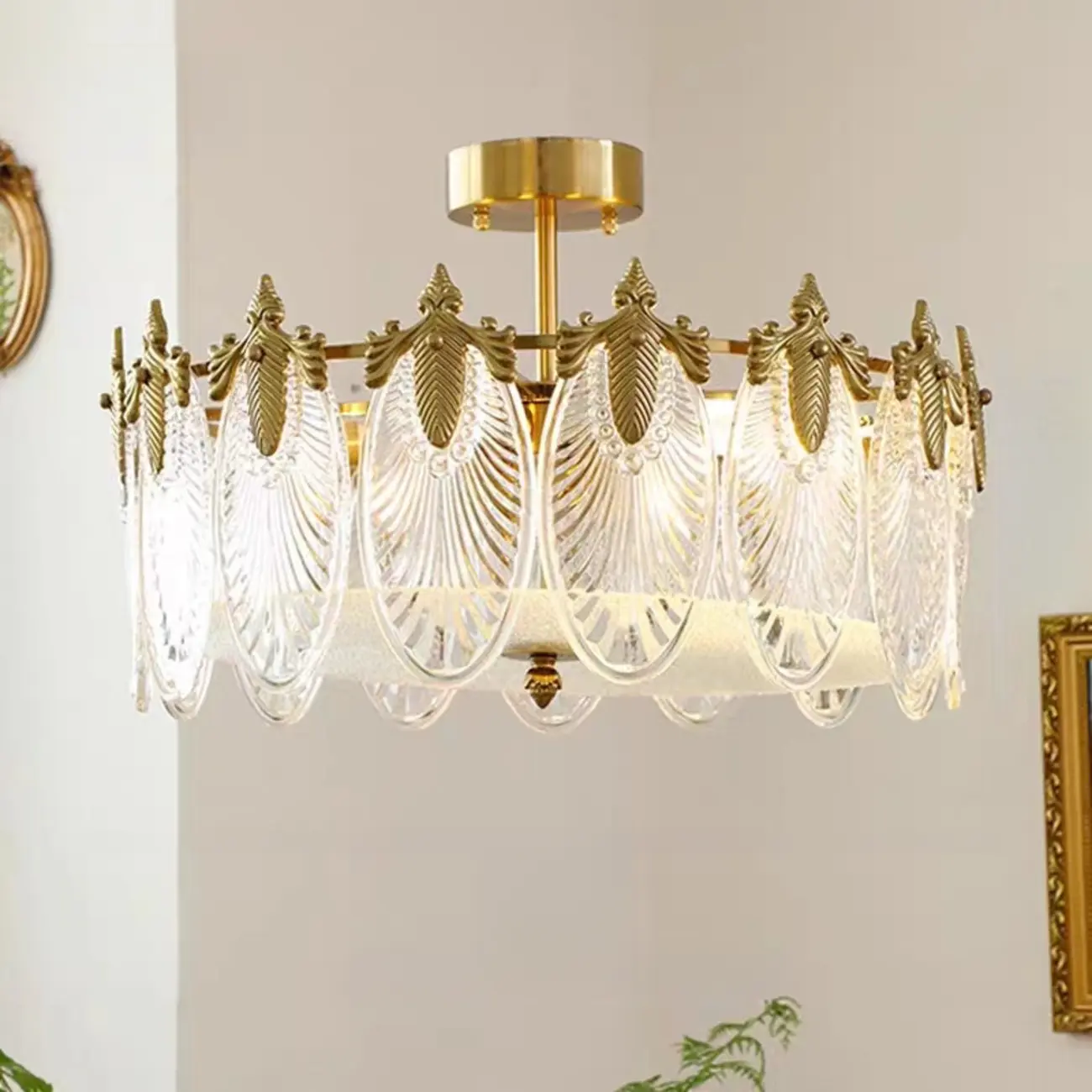 Vintage Glass Leaf Round Ceiling Light for Living Room Elegance | homeyfad