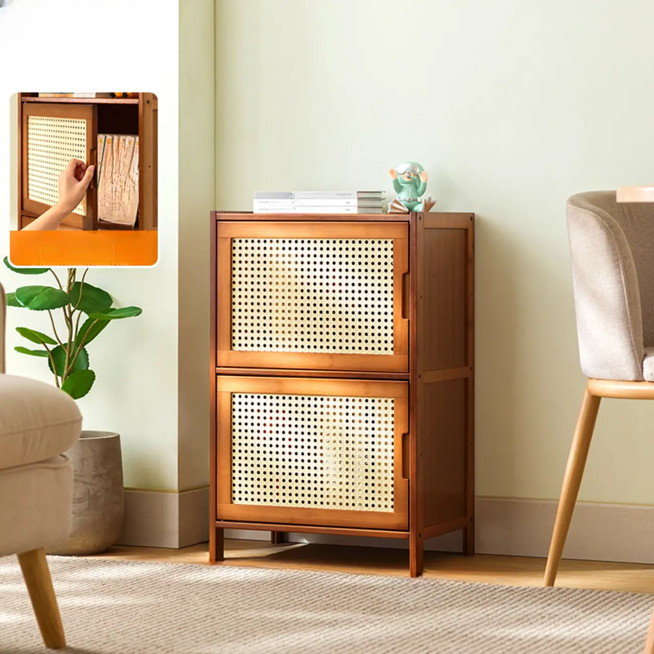 Wooden Bamboo Brown Storage Cabinets with Squared Legs Image - 11 | homeyfad