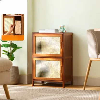 Wooden Bamboo Brown Storage Cabinets with Squared Legs Image - 11