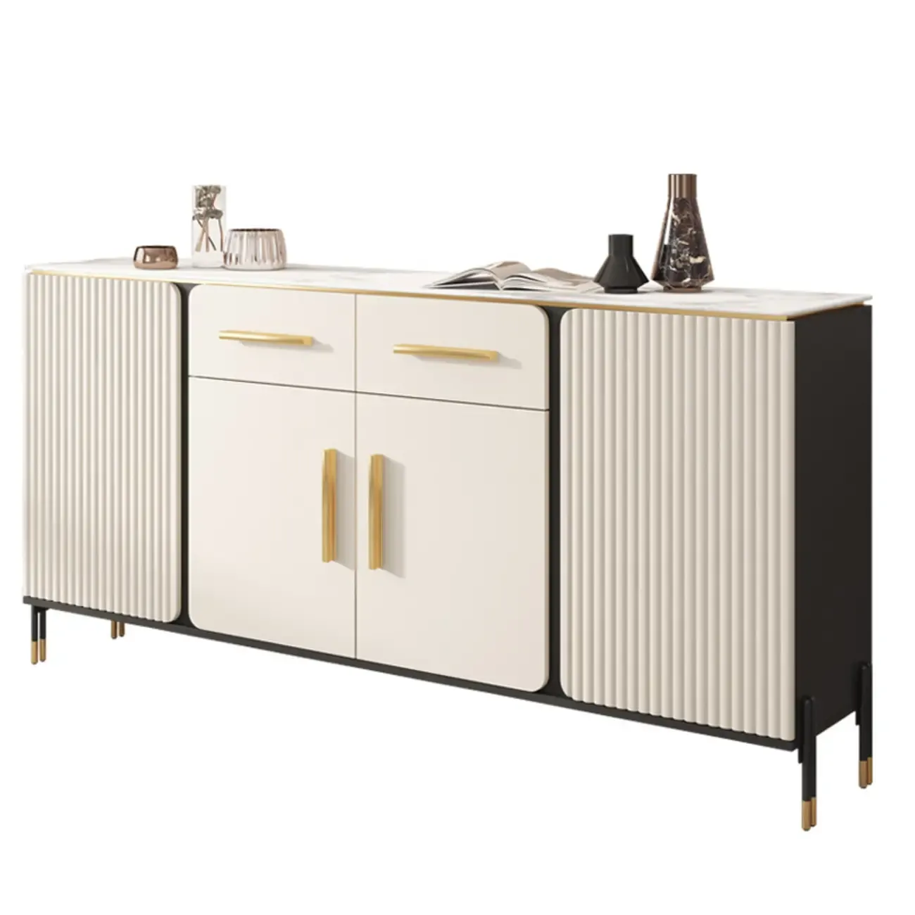 Glam White Sideboard with Stone Top and Drawers | HomeyFad