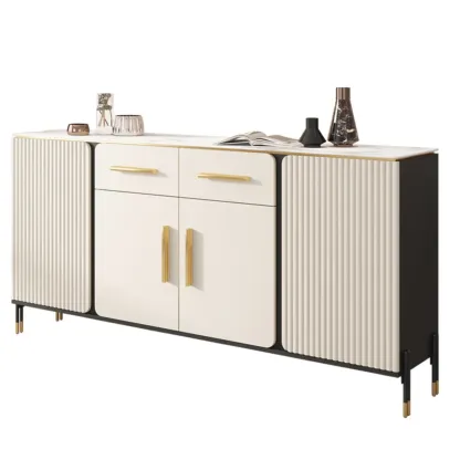 Glam White Sideboard with Stone Top and Drawers Image - 5