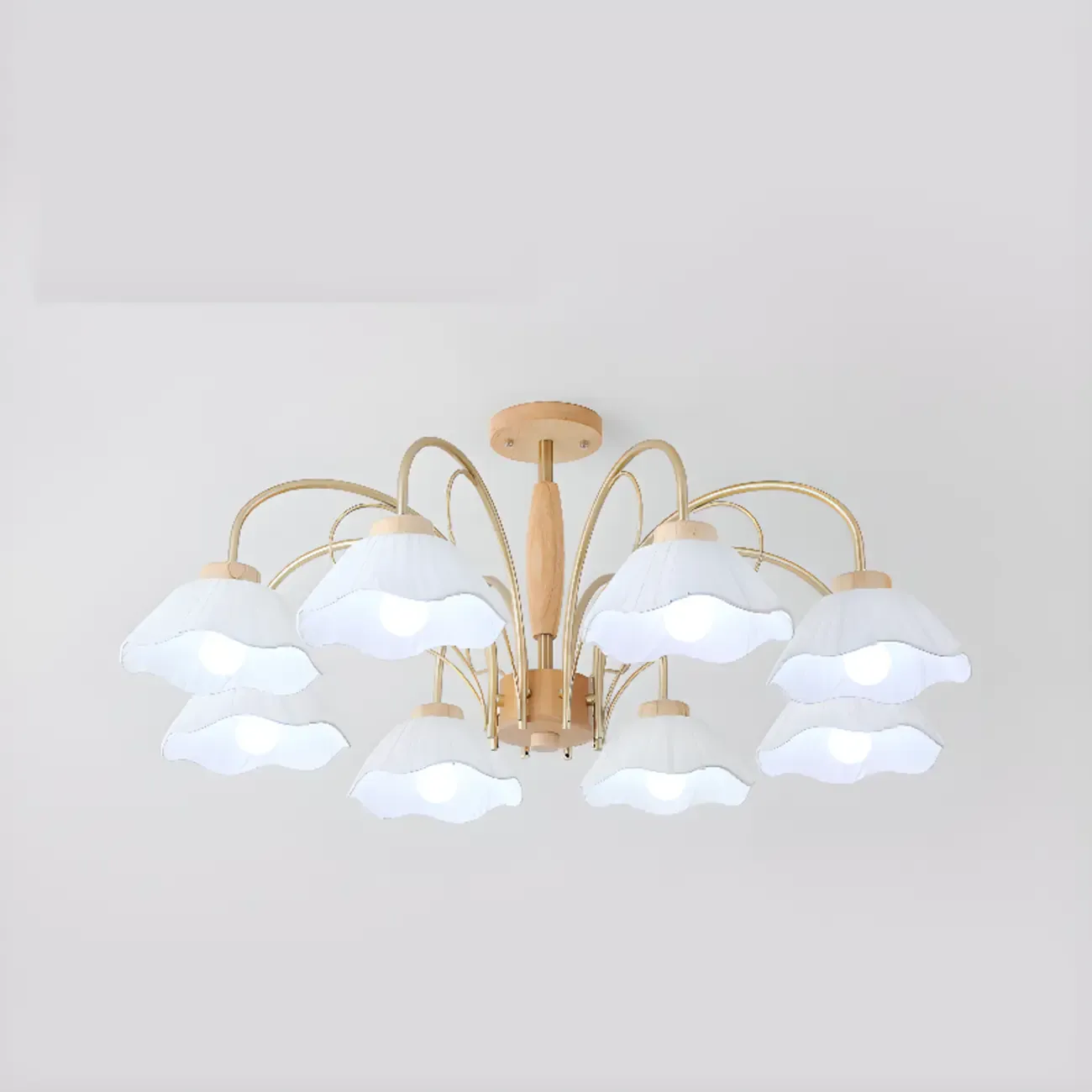 Floral Fabric Ceiling Light for Living Room in Natural Finish