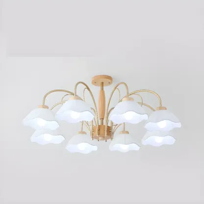 Floral Fabric Ceiling Light for Living Room in Natural Finish