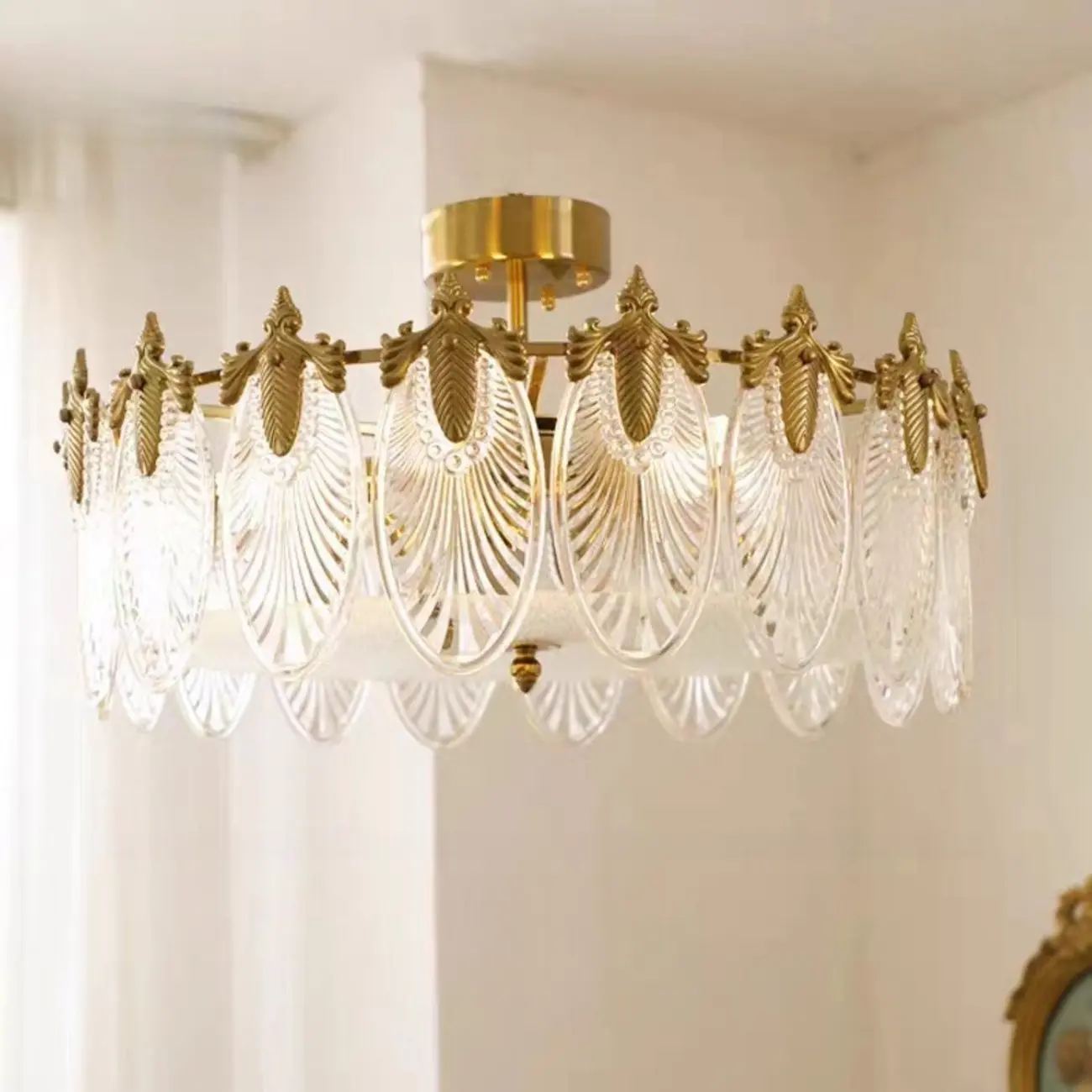 Vintage Glass Leaf Round Ceiling Light for Living Room Elegance | homeyfad